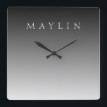 Reloj Cuadrado Nombre clásico o palabra | Gris degradado<br><div class="desc">Grabado elegante personalizable para un nombre,  apellido o cualquier otro texto.</div>