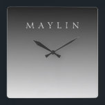 Reloj Cuadrado Nombre clásico o palabra | Gris degradado<br><div class="desc">Grabado elegante personalizable para un nombre,  apellido o cualquier otro texto.</div>