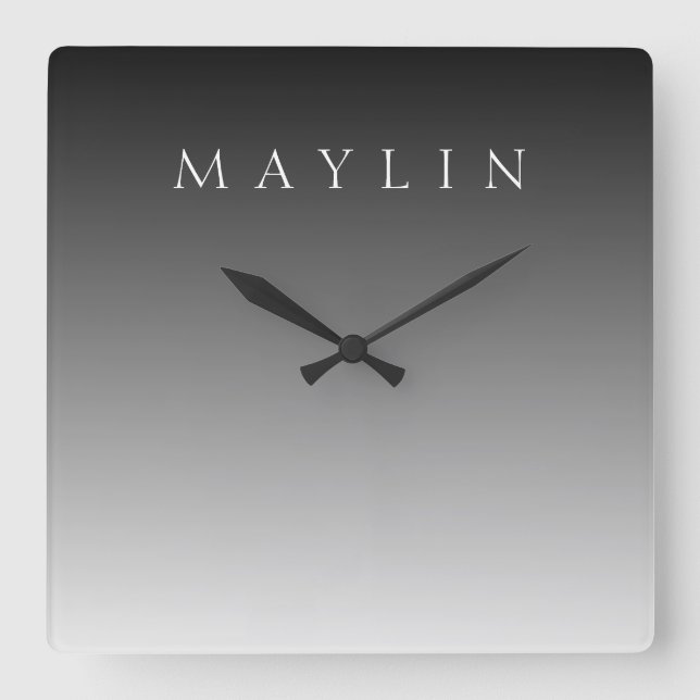 Reloj Cuadrado Nombre clásico o palabra | Gris degradado (Anverso)