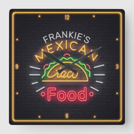 Reloj Cuadrado NOMBRE DE AÑO Retro Faux Neon Comida Mexicana Taco
