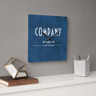 Reloj Cuadrado Nombre de empresa azul decorativo