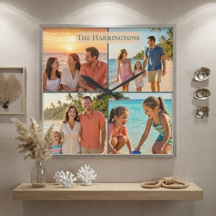 Reloj Cuadrado Nombre de familia Casa de playa Ambiente costero F