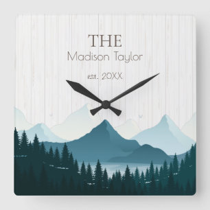 Reloj Cuadrado Nombre de familia de Personalizado de madera rústi