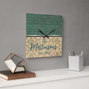 Reloj Cuadrado Nombre de familia jeroglíficos egipcios de Damask