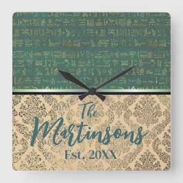Reloj Cuadrado Nombre de familia jeroglíficos egipcios de Damask 