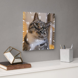 Reloj Cuadrado Nombre de foto de perro de gato Mascota personaliz