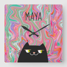 Reloj Cuadrado Nombre de monograma del patrón de arte negro para 