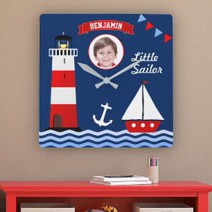 Reloj Cuadrado Nombre de velero de faro Foto habitación infantil 