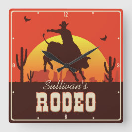Reloj Cuadrado NOMBRE DEL personalizable Rodeo de Cowboy Bull Rid