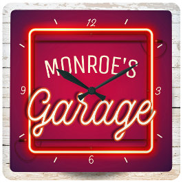 Reloj Cuadrado NOMBRE DEL personalizar Faux Neon Rótulo Hot Rod C