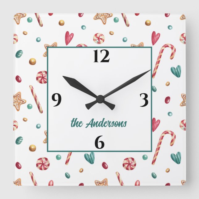 Reloj Cuadrado Nombre, dulces y caramelos de 10,75 pulgadas (Anverso)