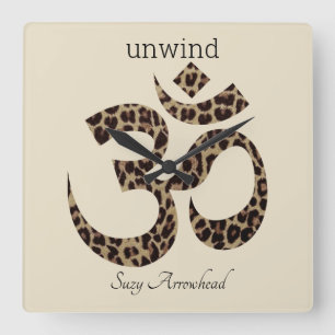 Reloj Cuadrado Nombre, Leopard Print, Om Symbol, 10.75-in