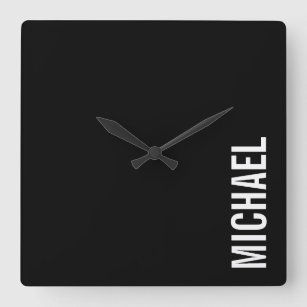 Reloj Cuadrado Nombre Minimalista personalizado negro moderno