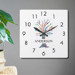 Reloj Cuadrado Nombre Monograma Árbol Arcoiris Cuadrado Cuadrado<br><div class="desc">Este elegante Wall Clock está decorado con un colorido árbol de mosaicos.
Personalizable fácilmente con su nombre o monograma.
Porque creamos nuestra propia obra de arte no encontrarás esta imagen exacta de otros diseñadores.
Original Mosaico © Michele Davies.</div>