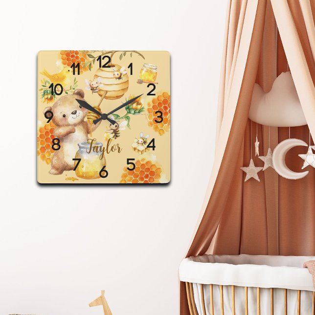 Reloj Cuadrado Nombre personalizado Abejas de oso de miel (Subido por el creador)