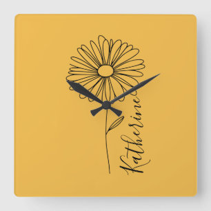 Reloj Cuadrado Nombre personalizado April daisy Birth Flower