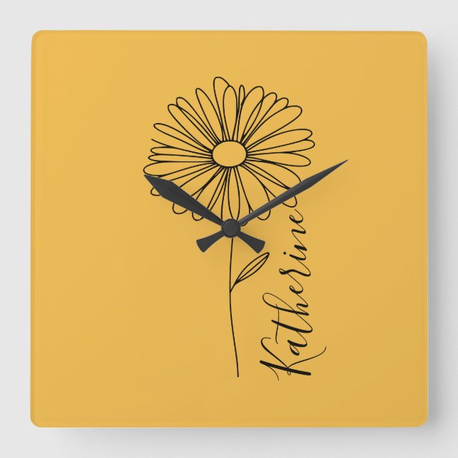 Reloj Cuadrado Nombre personalizado April daisy Birth Flower (Anverso)