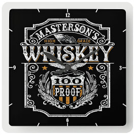 Reloj Cuadrado NOMBRE personalizado Bar de cervecería Old West Wh