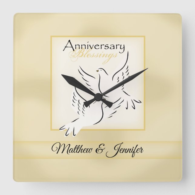 Reloj Cuadrado Nombre personalizado, bendiciones del aniversario  (Anverso)