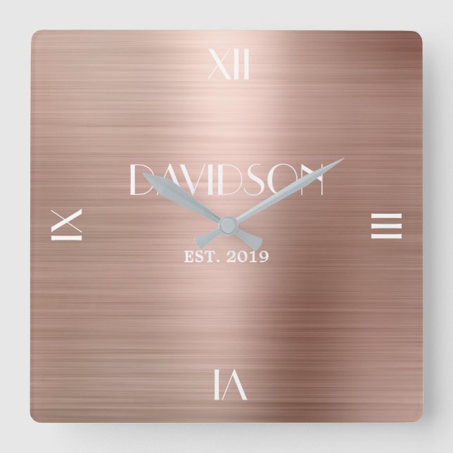 Reloj Cuadrado Nombre personalizado cepillado Metalizado de acríl (Anverso)