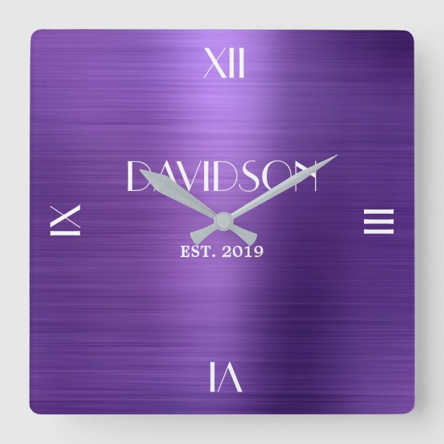 Reloj Cuadrado Nombre personalizado cepillado Metalizado de acríl (Anverso)