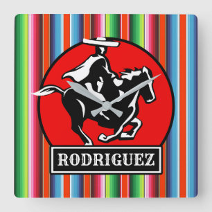 Reloj Cuadrado NOMBRE personalizado Charro Español Fiesta Serape