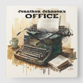 Reloj Cuadrado Nombre personalizado de máquina de escribir Office