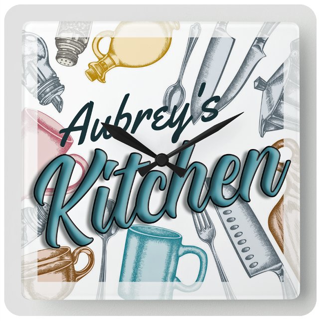 Reloj Cuadrado NOMBRE Personalizado Elegante Utensilios De Cocina (Subido por el creador)
