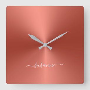 Reloj Cuadrado Nombre personalizado Estilo metálico rojo escarlat