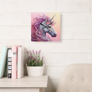 Reloj Cuadrado Nombre Personalizado Hermoso Unicornio