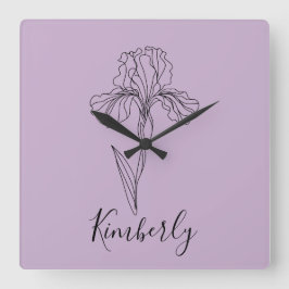 Reloj Cuadrado Nombre personalizado Iris Febrero Nacimiento Flor