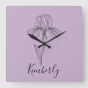 Reloj Cuadrado Nombre personalizado Iris Febrero Nacimiento Flor
