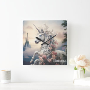 Reloj Cuadrado Nombre personalizado lindo unicornio