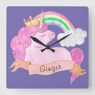 Reloj Cuadrado Nombre personalizado 🌈 Rainbow Unicorn