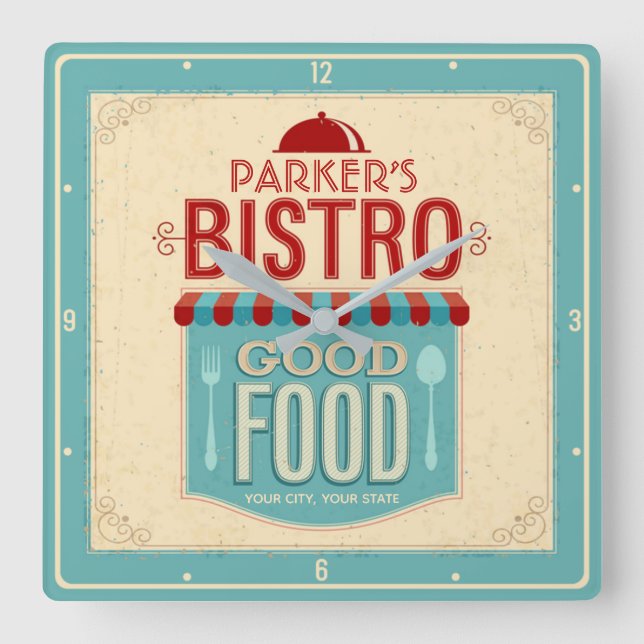 Reloj Cuadrado NOMBRE personalizado Shabby Chic French Bistro Caf (Anverso)