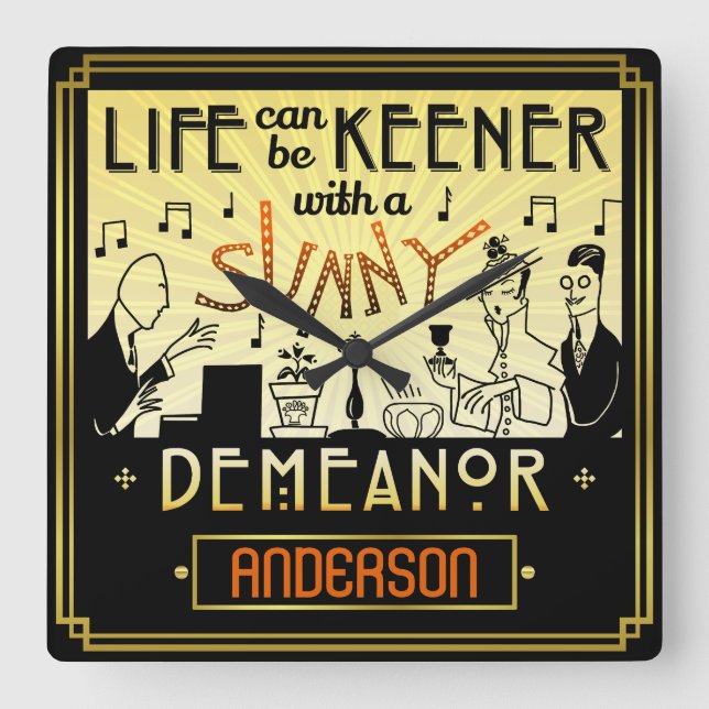 Reloj Cuadrado nombre soleado del personalizado del (Anverso)