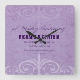Reloj Cuadrado Nombres personalizados, 50 aniversario Boda a pare