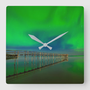 Reloj Cuadrado Northern Lights Lake Winnipeg Canada, Manitoba