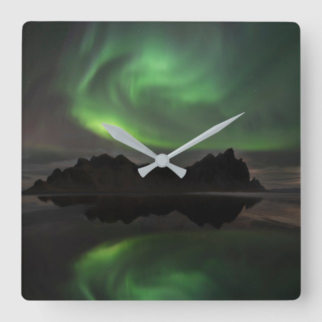 Reloj Cuadrado Northern Lights | Vestrahorn Beach Hofn, Iceland (Anverso)