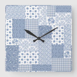 Reloj Cuadrado Nostalgic Indigo Faux Patchwork Square Wall Clock