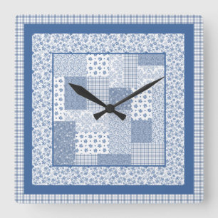 Reloj Cuadrado Nostalgic Indigo Faux Patchwork Square Wall Clock