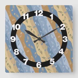 Reloj Cuadrado Nota De Música Rayas Marrón Y Azul