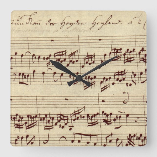 Reloj Cuadrado Notas de música antiguas - Hoja de música Bach (Anverso)