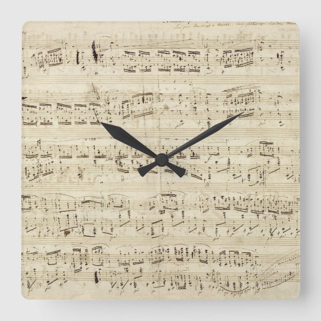 Reloj Cuadrado Notas de música antiguas - Hoja musical Chopin (Anverso)