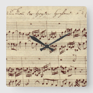 Reloj Cuadrado Notas musicales antiguas - Hoja de música de Bach