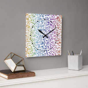 Reloj Cuadrado Notas Musicales Coloridas Bailando Amantes de la M
