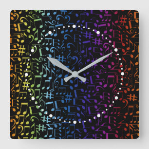 Reloj Cuadrado Notas musicales coloridas bailando Amantes de la m