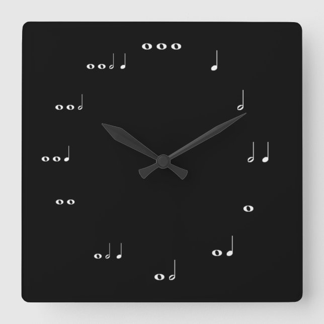 Reloj Cuadrado Notas musicales en blanco y negro (Anverso)