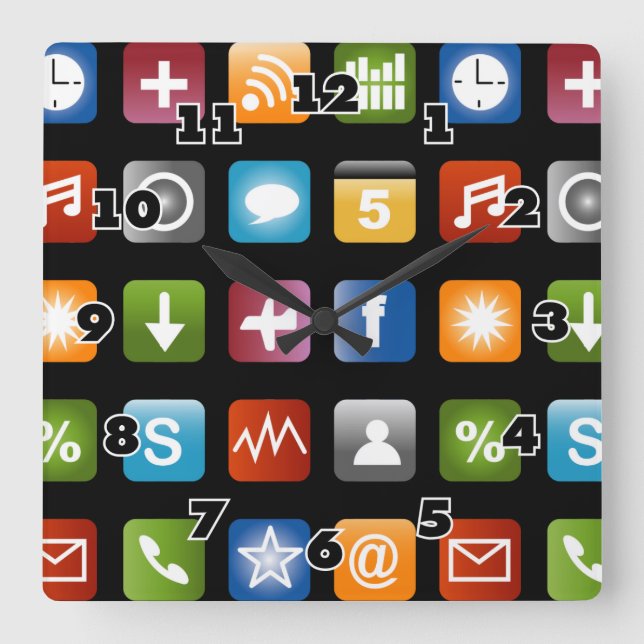 Reloj Cuadrado Novelty wall clock | Fun vector app icon graphics (Anverso)