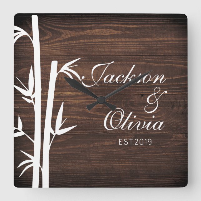 Reloj Cuadrado Novia Moderna Y Novio Nombre Personalizado Y Fecha (Anverso)